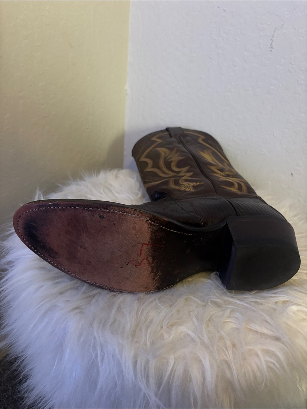 Dark Brown iguana / Teju Leather Cowboy Boots with Tan Stitching - Picture 6 of 12